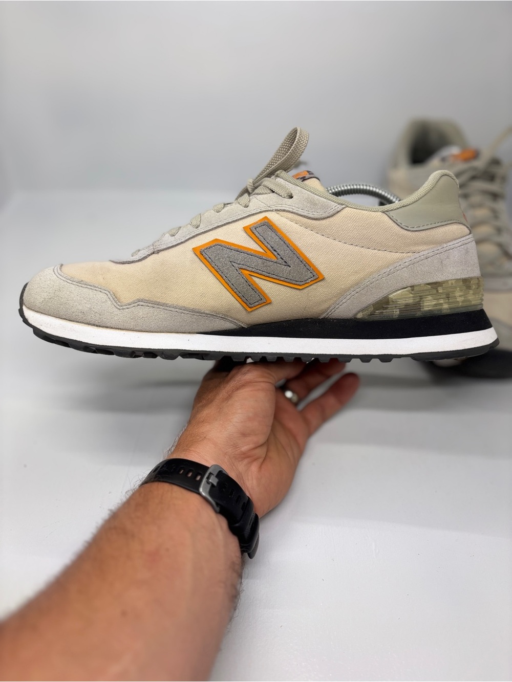 New Balance 515 Retro ML515OBM Men’s Size 12 Gray Beige Suede Mesh Sneakers - Picture 6 of 15